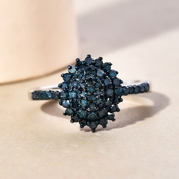 Blauer Diamant-Ring, 925 Silber platiniert  ca. 0,50 ct