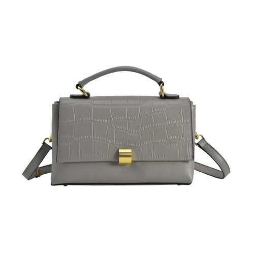 Cabrio Handtasche mit Krokoprägung aus echtem Leder, 25x8x15 cm, Grau image number 0