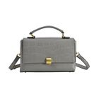 Cabrio Handtasche mit Krokoprägung aus echtem Leder, 25x8x15 cm, Grau