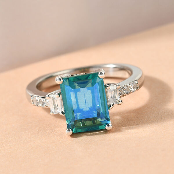 Pfau Triplett Quarz und Zirkon Ring 925 Silber platiniert  ca. 3,03 ct image number 2