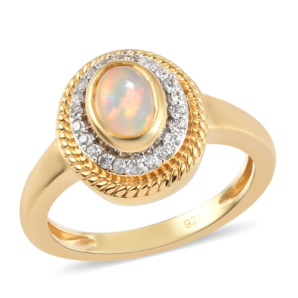 Nat&uuml;rlicher &Auml;thiopischer Opal und Zirkon Ring 925 Silber vergoldet  ca. 0,83 ct image number 4