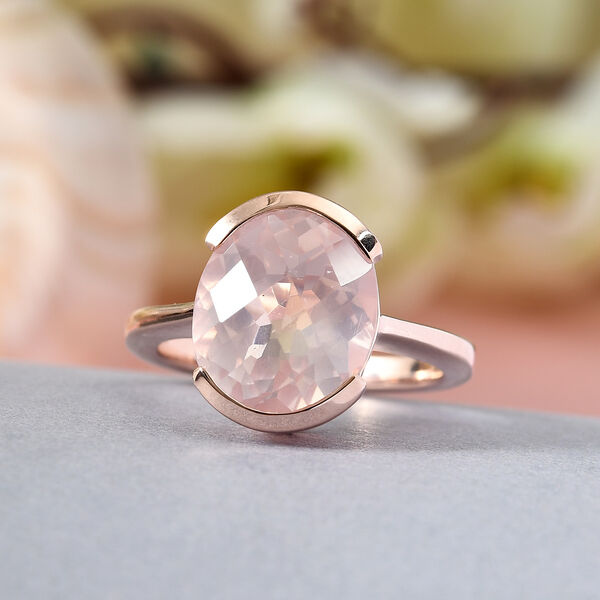 Rosa Quarz Solit&auml;r Ring 925 Silber Ros&eacute;gold image number 2
