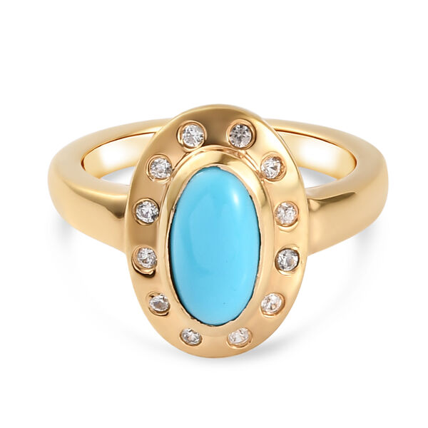 Nat&uuml;rlicher Sleeping Beauty T&uuml;rkis und Zirkon Halo Ring 925 Silber 585 Vergoldet image number 7