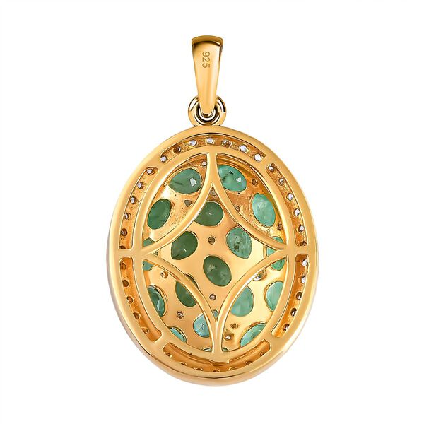 Kagem sambischer Smaragd und Zirkon-Cluster-Halo-Anh&auml;nger, 925 Silber vergoldet, 3,33 ct. image number 5