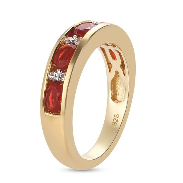 Mexikanischer Kirschfeuer-Opal und Zirkon Ring 925 Silber 585 Vergoldet image number 5