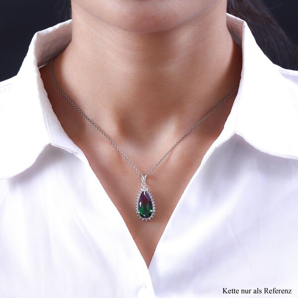 Wassermelonen-Quarz-Triplet und Zirkon Halo-Anhänger in Silber image number 2