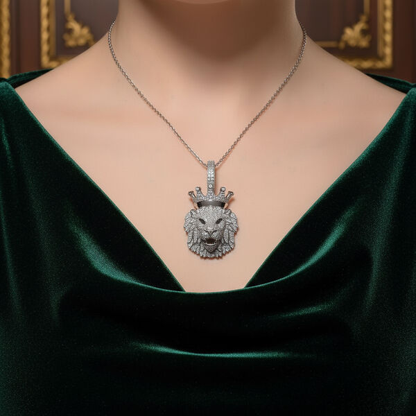 Moissanit L&ouml;wenkopf, London Blau Topas Anh&auml;nger mit Kette, 925 Silber rhodiniert ca. 4.07 ct image number 3