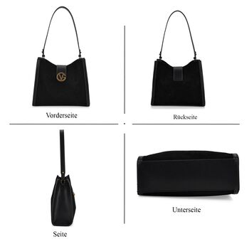 Echtleder-Trapez-Umh&auml;ngetasche mit Doppelriemen und Magnetverschluss, 27x11x23cm, Schwarz