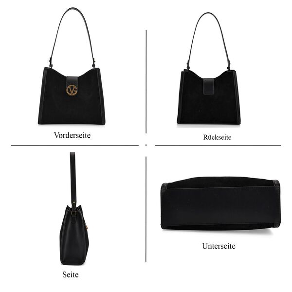 Echtleder-Trapez-Umh&auml;ngetasche mit Doppelriemen und Magnetverschluss, 27x11x23cm, Schwarz image number 4