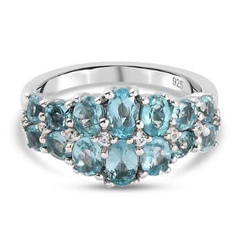 Blauer Apatit und Zirkon Cluster Ring 925 Silber platiniert (Gr&ouml;&szlig;e 16.00) ca. 1,93 ct