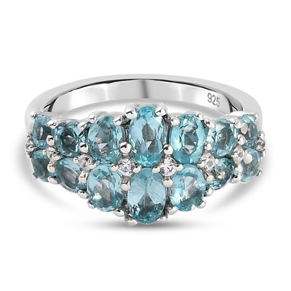 Blauer Apatit und Zirkon Cluster Ring 925 Silber Platin-&Uuml;berzug image number 0