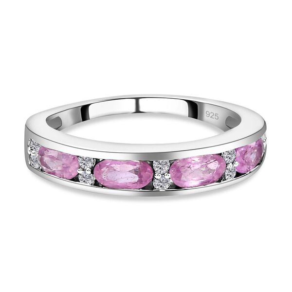 Ilakaka Rosa Saphir (Fissure gef&uuml;llt) und wei&szlig;er Zirkon-Ring, 925 Silber platiniert (Gr&ouml;&szlig;e 18.00) ca. 1,54 ct