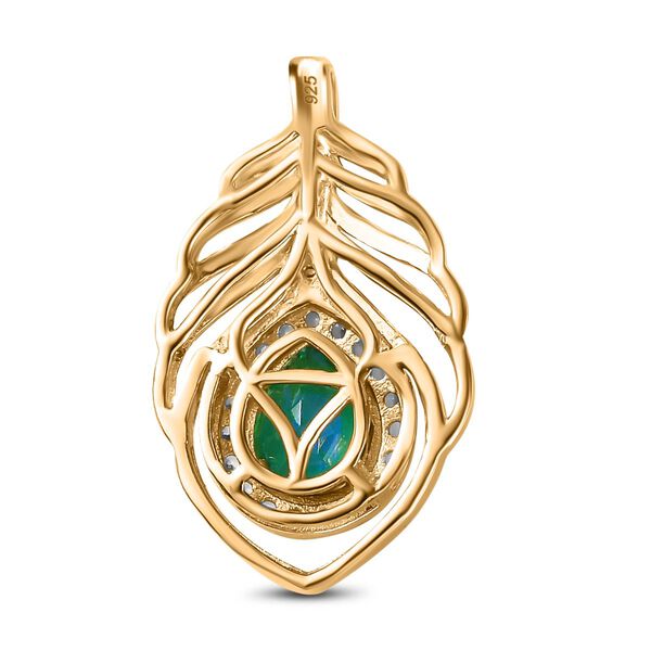 Pfau Quarz Triplette, Wei&szlig;er Zirkon Anh&auml;nger 925 Silber 750 Gelbgold Vermeil ca. 1.98 ct image number 5