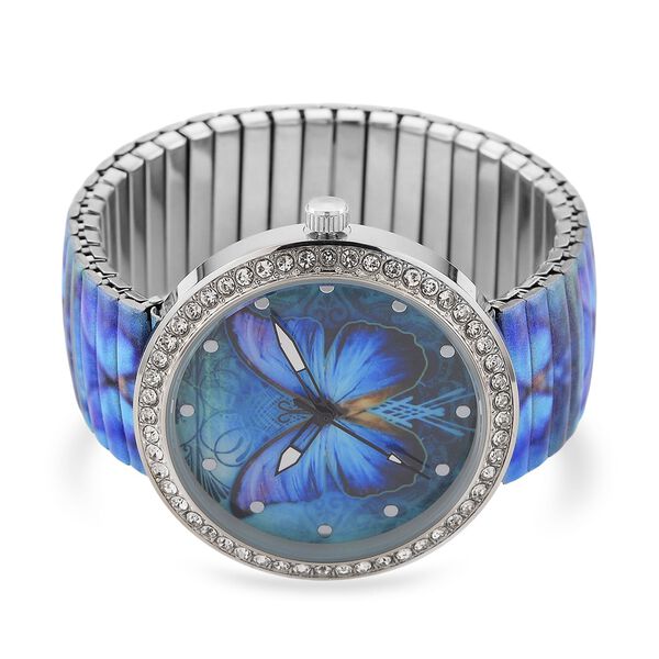 STRADA - Armbanduhr mit Schmetterlingsmotiv, Kristall-Lünette, Japanisches Uhrwerk, Edelstahlzugband, Reiner Edelstahl image number 4