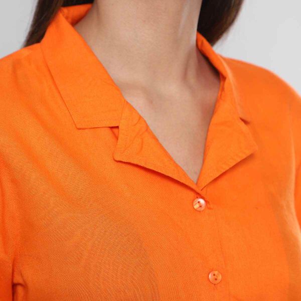 Einfarbiges Kurzarm-Top mit Knopfleiste, S, Orange image number 4