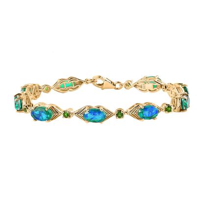 Pfau Quarz Triplette, Nat&uuml;rlicher Chromdiopsid Armband ca. 18 cm 925 Silber 750 Gelbgold Vermeil ca. 10,19 ct.