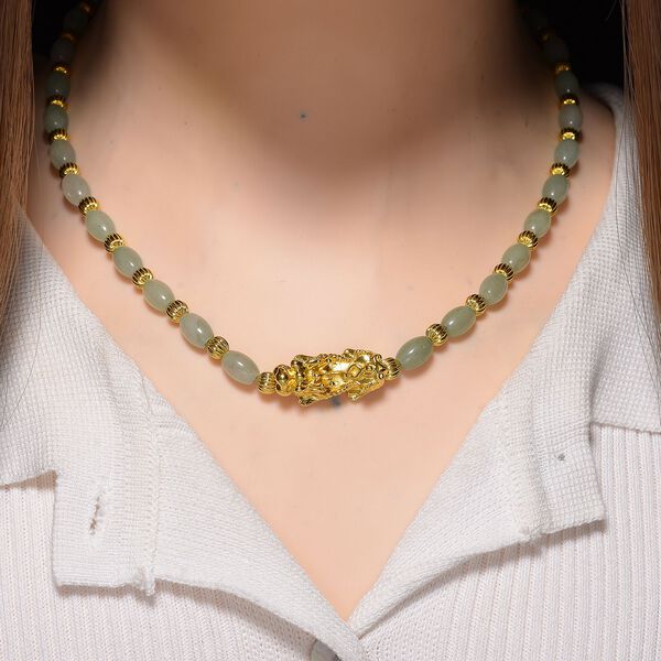 Gr&uuml;ner Aventurin Pixiu Halskette, ca. 45cm + 5cm extender, gelb vergoldet ca. 50.00 ct image number 2