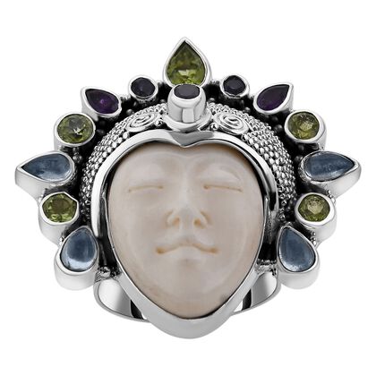 Sajen Silber - Oxbone, mehrfarbiger Edelstein Ring, 925 Silber (Gr&ouml;&szlig;e 16.00) ca. 17.47 ct