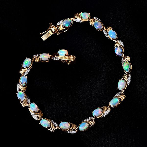 AA natürliches, äthiopisches Welo Opal und Zirkon-Armband, 20 cm - 6,57 ct. image number 3