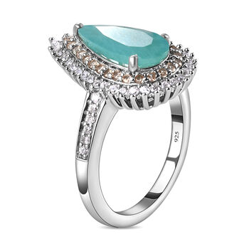 Grandidierit und nat&uuml;rlicher Champagner Zirkon-Ring, 925 Silber platiniert  ca. 2,73 ct