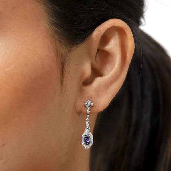 AA Tansanit und Zirkon Ohrh&auml;nger 925 Silber platiniert ca. 0,94 ct&nbsp; image number 3