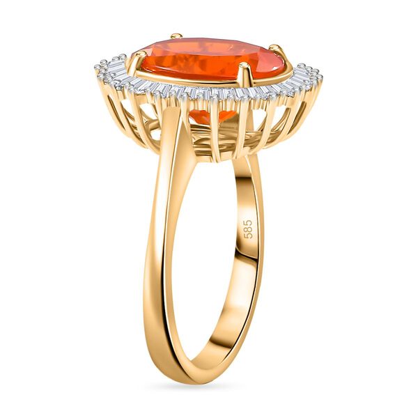 AAA Mexikanischer Kirschfeuer-Opal und Diamant Ring in 585 Gold - 3,34 ct. image number 5