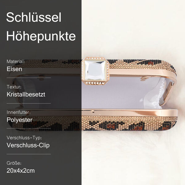 Clutch mit facettierten Kristallen, Leoparden Muster image number 5