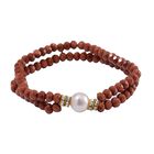 Muschelkernperle-Armband mit Goldsandstein und Weißem Kristall, flexibel, vergoldet