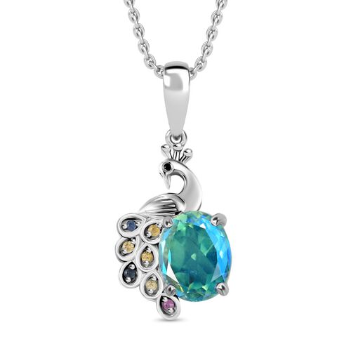 Pfau Quarz Triplett, mehrfarbiger Saphir und schwarzer Spinell-Anhänger mit 45cm Kette - 3,16 ct. image number 0