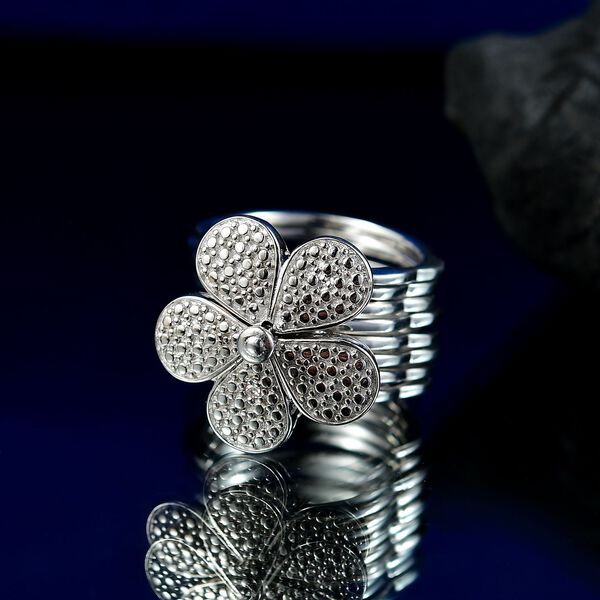 Wei&szlig;er Diamant Konvertierbarer Blumen-Ring, umwandelbar zum Armband, Nickelfreies Messing, 18cm image number 2