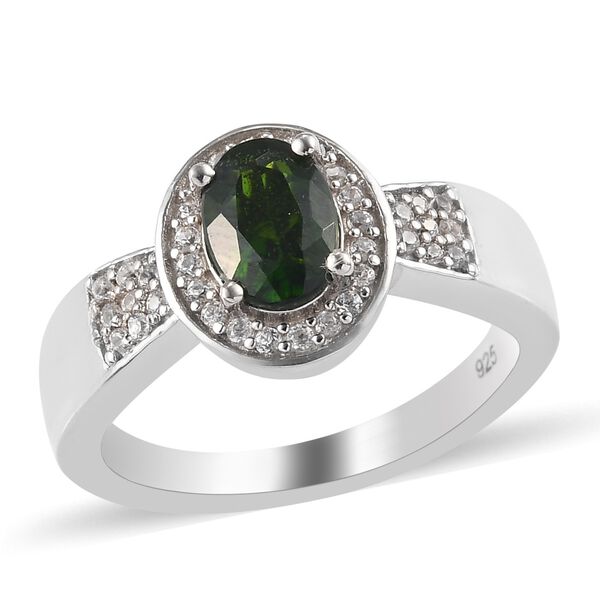 Nat&uuml;rlicher Chromdiopsid und Zirkon Halo Ring 925 Silber platiniert  ca. 0,99 ct image number 4