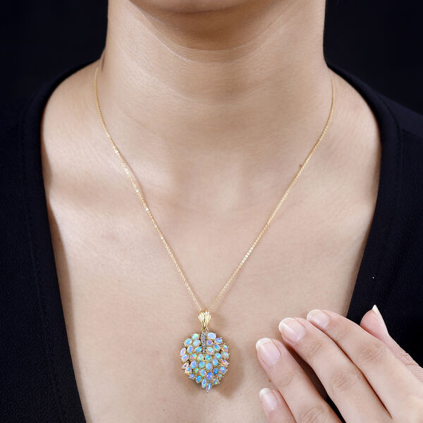 AA nat&uuml;rlicher, &auml;thiopischer Welo Opal und Zirkon Anh&auml;nger mit 45cm Kette - 3,06 ct. image number 9