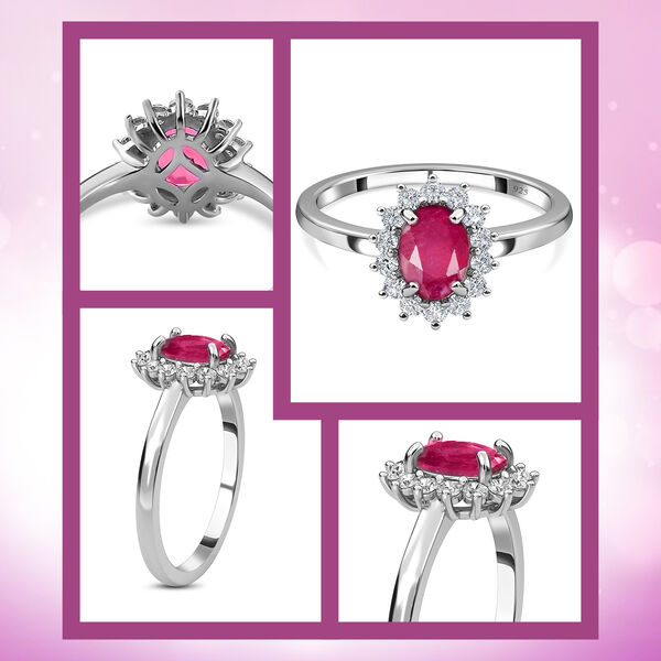 Afrikanischer Rubin (Fissure gef&uuml;llt), Wei&szlig;er Zirkon Ring 925 Silber Platiniert (Gr&ouml;&szlig;e 17.00) ca. 1,63 ct image number 6