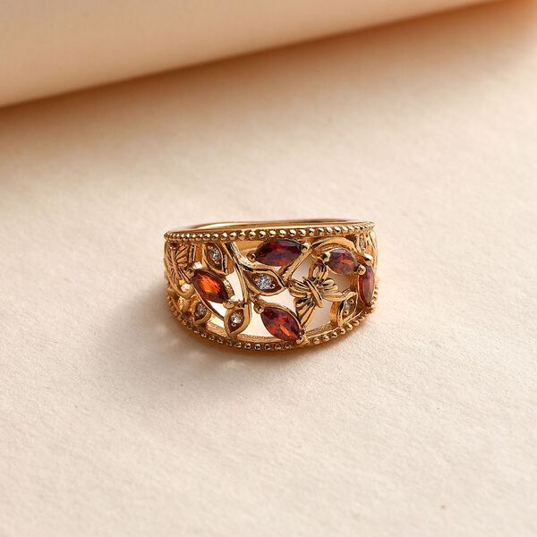 Granat Zirkonia, Wei&szlig;er Zirkonia Ring Messing (Gr&ouml;&szlig;e 16.00) image number 1