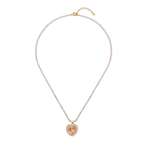 Champagnerfarbige und weiße Zirkonia-Herz-Halskette, 50 cm - 13 ct. image number 0