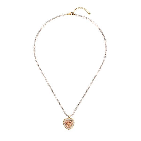 Champagnerfarbige und weiße Zirkonia-Herz-Halskette, 50 cm - 13 ct. image number 0