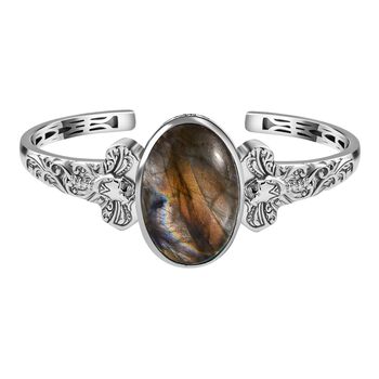 Labradorit Armreif ca. 19 cm Reines Messing platiniert ca. 33,67 ct.