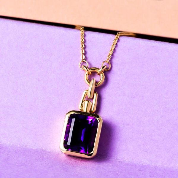 Nat&uuml;rliche, marokkanische Amethyst Solit&auml;r-Halskette, 925 Silber vergoldet, 3,41 ct. image number 3