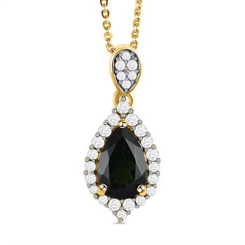 Nat&uuml;rlicher Chrom Turmalin und wei&szlig;er Zirkon-Anh&auml;nger mit Kette - 1,60 ct.