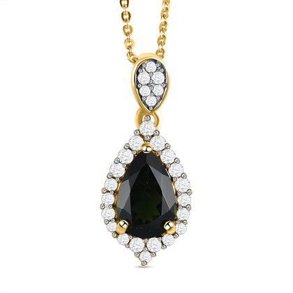 Nat&uuml;rlicher Chrom Turmalin und wei&szlig;er Zirkon Anh&auml;nger mit Kette, 925 Silber Gelbgold Vermeil ca. 1.60 ct