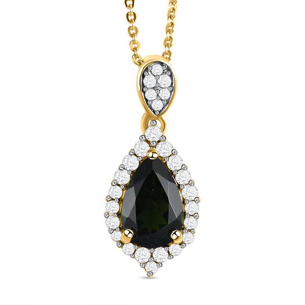 Nat&uuml;rlicher Chrom Turmalin und wei&szlig;er Zirkon-Anh&auml;nger mit Kette - 1,60 ct.