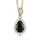 Natürlicher Chrom Turmalin und weißer Zirkon Anhänger mit Kette, 925 Silber Gelbgold Vermeil ca. 1.60 ct