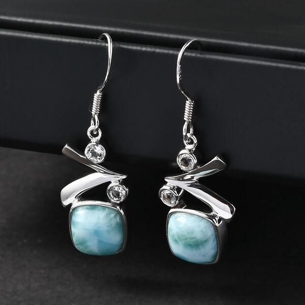 Sajen Silber-Larimar, Wei&szlig;er Topas Ohrringe 925 Silber rhodiniert ca. 5.60 ct image number 1
