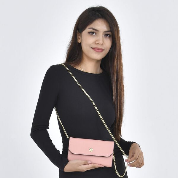 Echtleder Clutch mit Metallriemen, Rosa image number 2