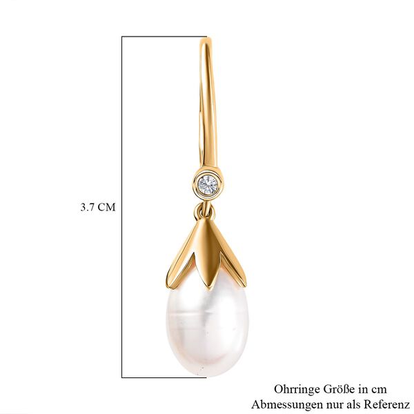 S&uuml;&szlig;wasser Perle, Wei&szlig;er Zirkon Ohrringe 925 Silber Gelbgold Vermeil ca. 0,10 ct. image number 6