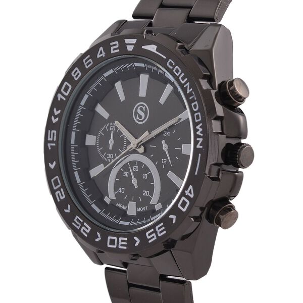 STRADA - Japanisches Uhrwerk mit rotierbarem Skalenring und Edelstahl, Schwarz image number 3