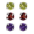 3er Set - Afrikanische Amethyst, Rote Granat, Natürliche Peridot Ohrringe, 925 Silber ca. 3.14 ct