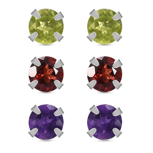 3er-Set- Afrikanische Amethyst, Peridot und rote Garnet-Ohrringe image number 0