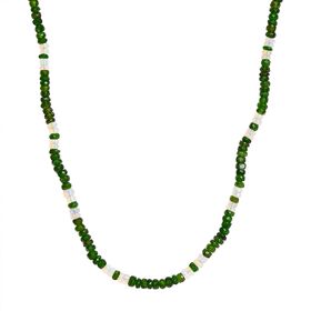 Nat&uuml;rlicher Chromdiopsid, Nat&uuml;rlicher, &auml;thiopischer Welo Opal Halskette, ca. 45 cm 925 Silber rhodiniert ca. 56.55 ct