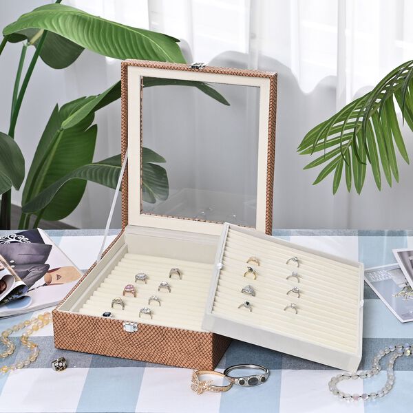 2-lagige Schlangenhaut-Design Ringkaste für 300 Ringe 30.5x27x8.5cm, Braun image number 2